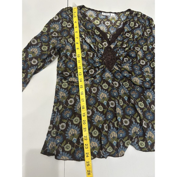 VTG Cato Y2K Lace Trim Babydoll Top Size L Brown Boho Forest Fairy Grunge Witchy - Picture 11 of 13